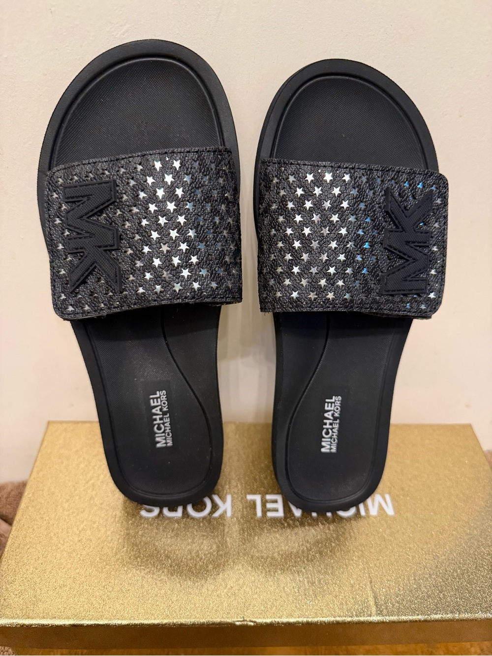 Michael Kors Black Star-Studded Slide Sandals